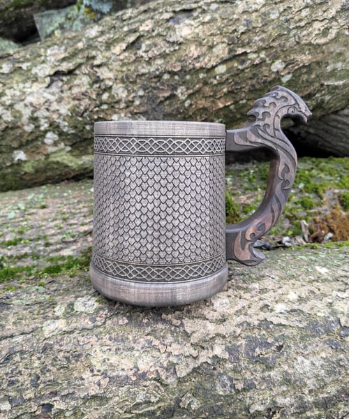 Image of Personalized dice & Dragon wooden beer mug, gift for him, Father gift, Groomsmen gift