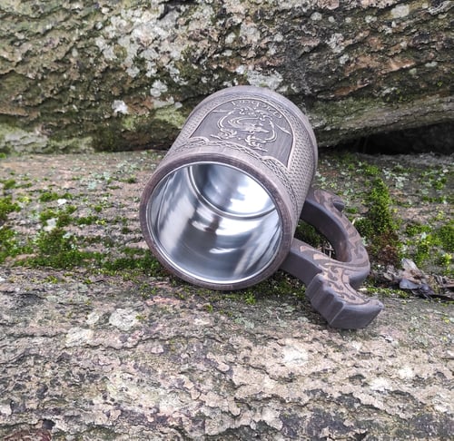 Image of Personalized dice & Dragon wooden beer mug, gift for him, Father gift, Groomsmen gift