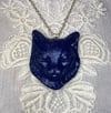 Blue With Glitter Polymer Clay Cat Necklace by Ugly Shyla 