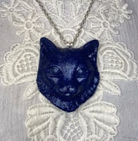Image 1 of Blue With Glitter Polymer Clay Cat Necklace by Ugly Shyla