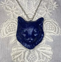 Image 1 of Blue With Glitter Polymer Clay Cat Necklace by Ugly Shyla 