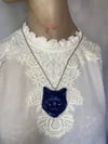 Blue With Glitter Polymer Clay Cat Necklace by Ugly Shyla 