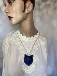 Image 3 of Blue With Glitter Polymer Clay Cat Necklace by Ugly Shyla