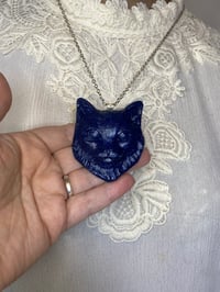 Image 4 of Blue With Glitter Polymer Clay Cat Necklace by Ugly Shyla 