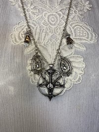 Image 1 of Goat's Head Inverted Pentagram Necklace With Spiderwebs and Hands by Ugly Shyla 