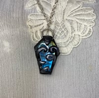 Image 1 of LABRADORITE COFFIN NECKLACE In Swirled Black Epoxy by Ugly Shyla 