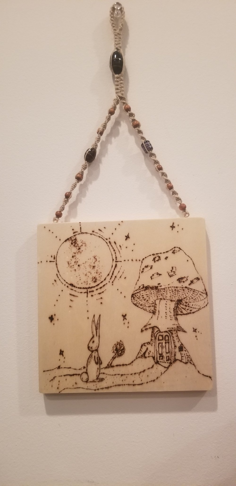 Cottagecore Woodburned Macrame Wall Art
