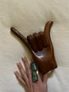 1970s hand carved wooden hang loose statue #1