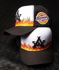 Image 1 of Agresivo Wear Black and White Flames Trucker hat