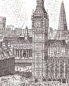 Big Ben and London Eye, 45cm x 45cm, Signed Limited Edition of 200 Print Typewriter Art