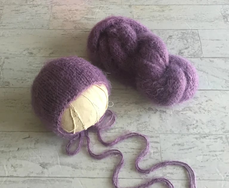 Image of Purple Fuzzy Knit Bonnet & Wrap
