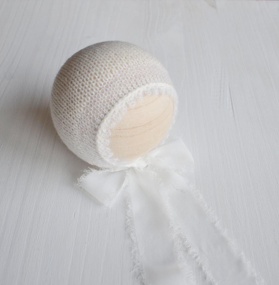 Image of Cream Newborn Bonnet with Mohair Accents