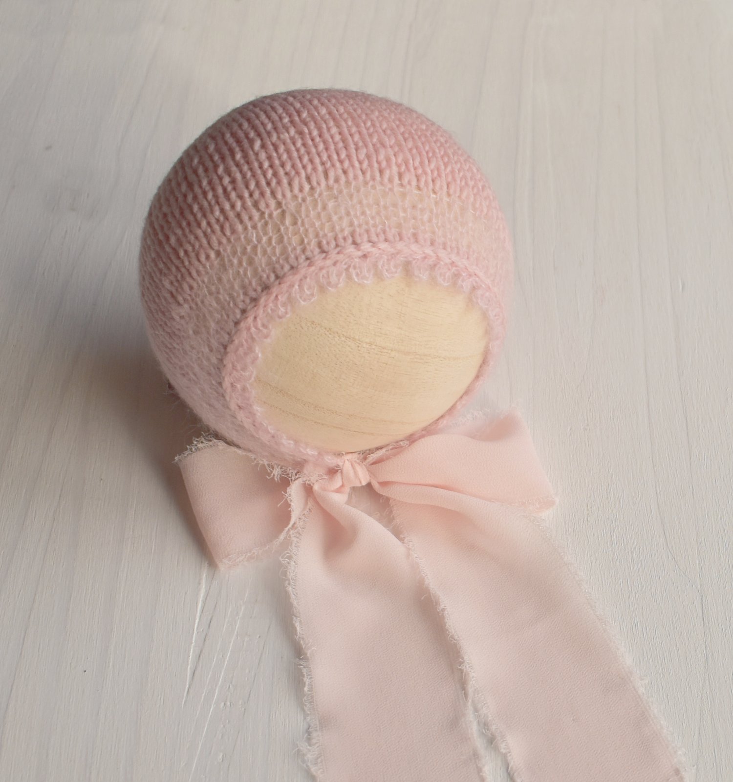 Image of Pink Newborn Bonnet with Mohair Accents