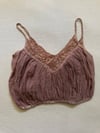1970s dusty rose gauze and crochet camisole