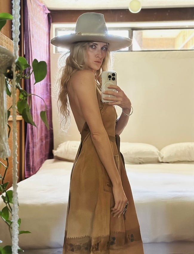 rare late 1960s CHAR handprinted leather wrap dress