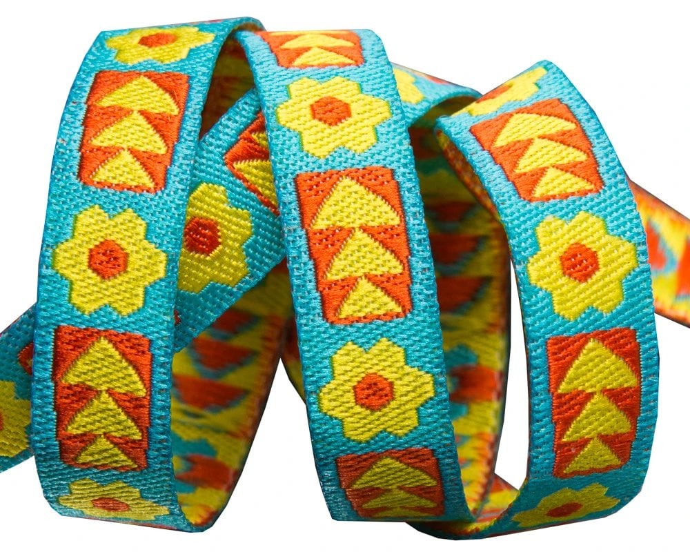 Image of Yellow & Blue Hex 3/8" Ribbon