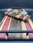 Black Limba, Purple Heart, and Maple Charcuterie/ Cutting Board w/ Condiment Caddy