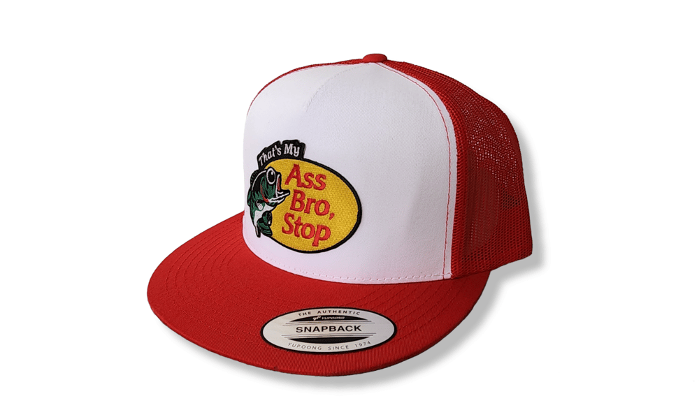 Image of ASS BRO STOP "BASS PRO" PARODY HAT RED