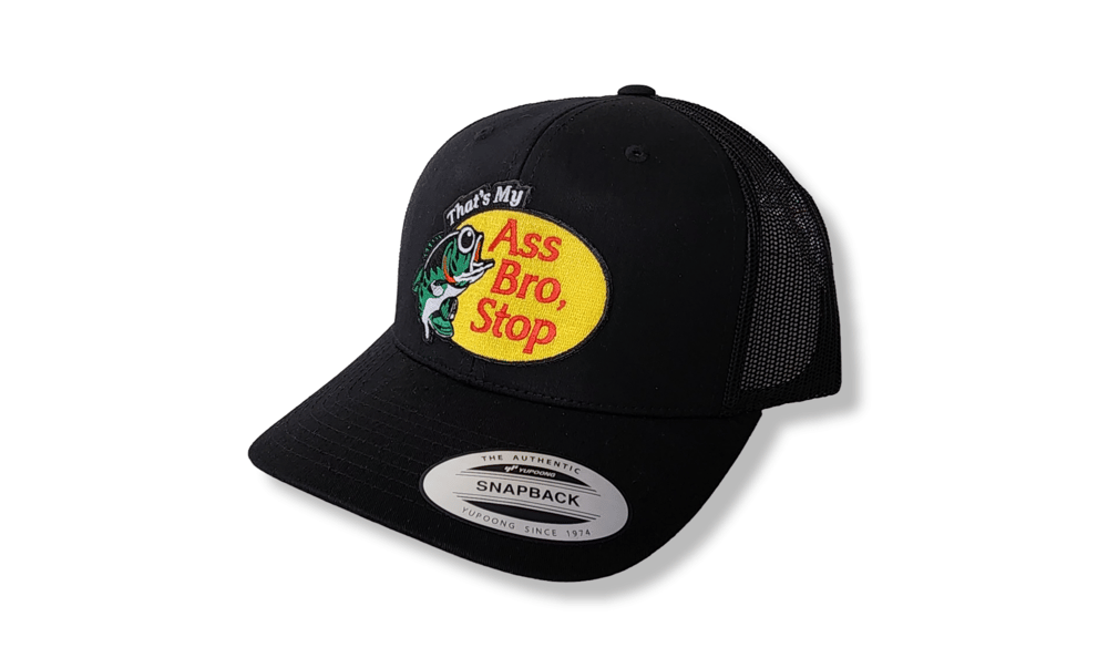 Image of ASS BRO STOP "BASS PRO" PARODY HAT ALL BLACK