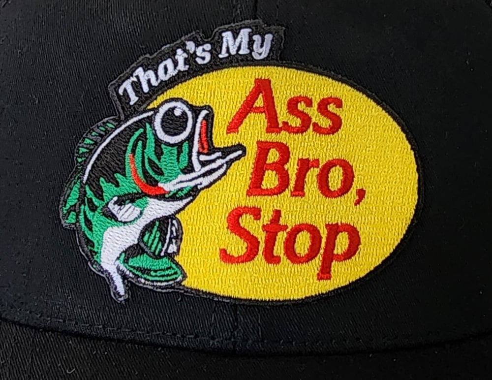 Image of ASS BRO STOP "BASS PRO" PARODY HAT BLACK
