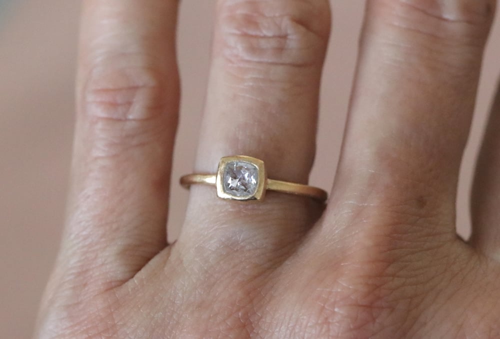Image of Cushion rose cut diamond engagement ring. 18k. Monet