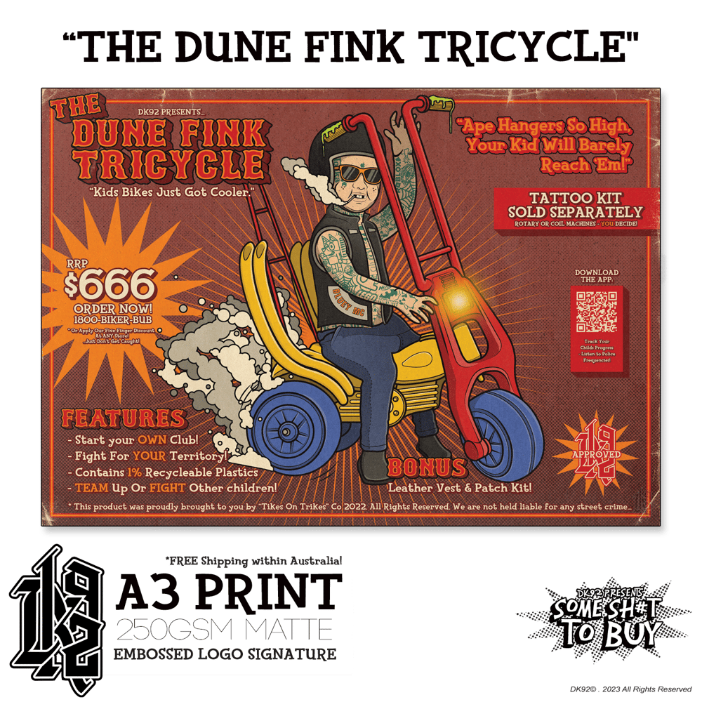 Image of "The Dune Fink Tricycle" - A3 Print