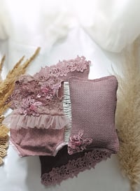 Image 1 of Newborn Photo Prop Set | Mini Rug | bodysuit for Photoshoot | pillow | dusty purple