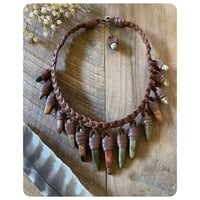 Image 2 of The Empress Necklace - Thick Mixed Jaspers and Dark Chestnut Brown Leather 