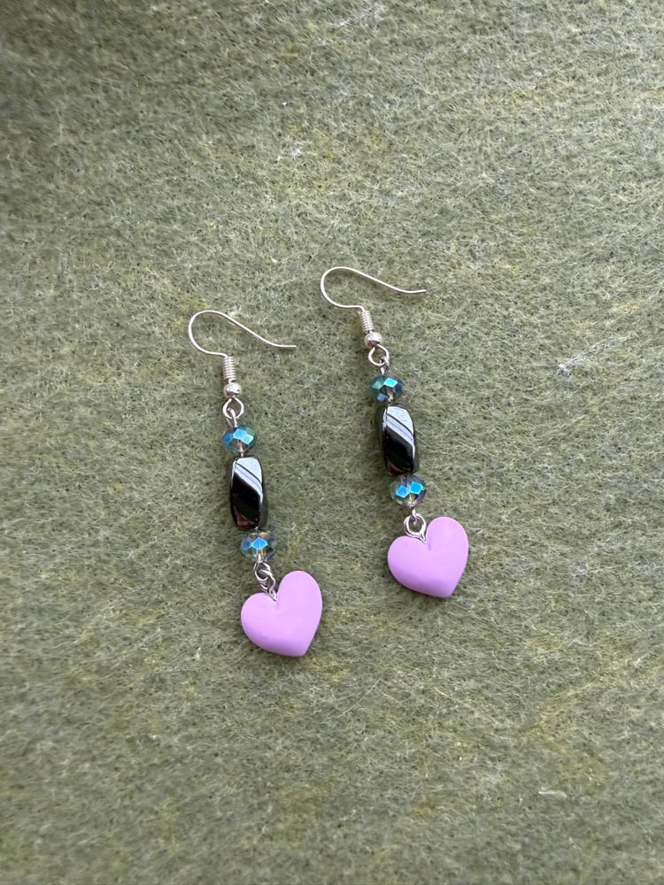Image of Purple Heart earrings 💜✨🖤