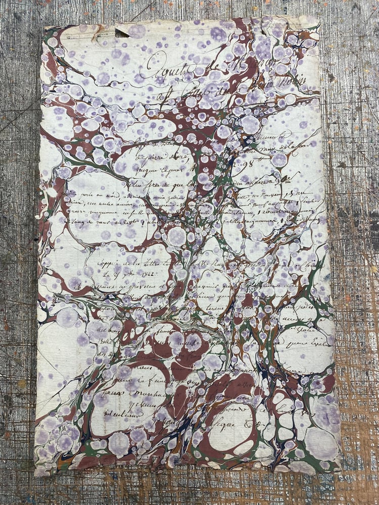 Image of One-of-a-kind hand marbled vintage French document 'G' 