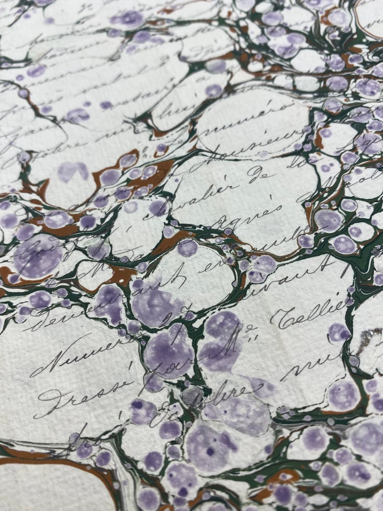 Image of One-of-a-kind hand marbled vintage French document 'B' 