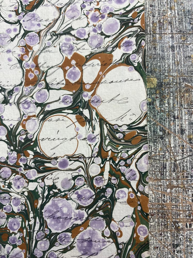 Image of One-of-a-kind hand marbled vintage French document 'B' 