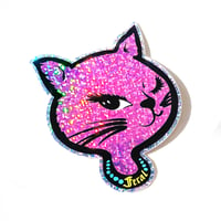 Image 3 of Feral 90s Winking Cat Glitter Sticker
