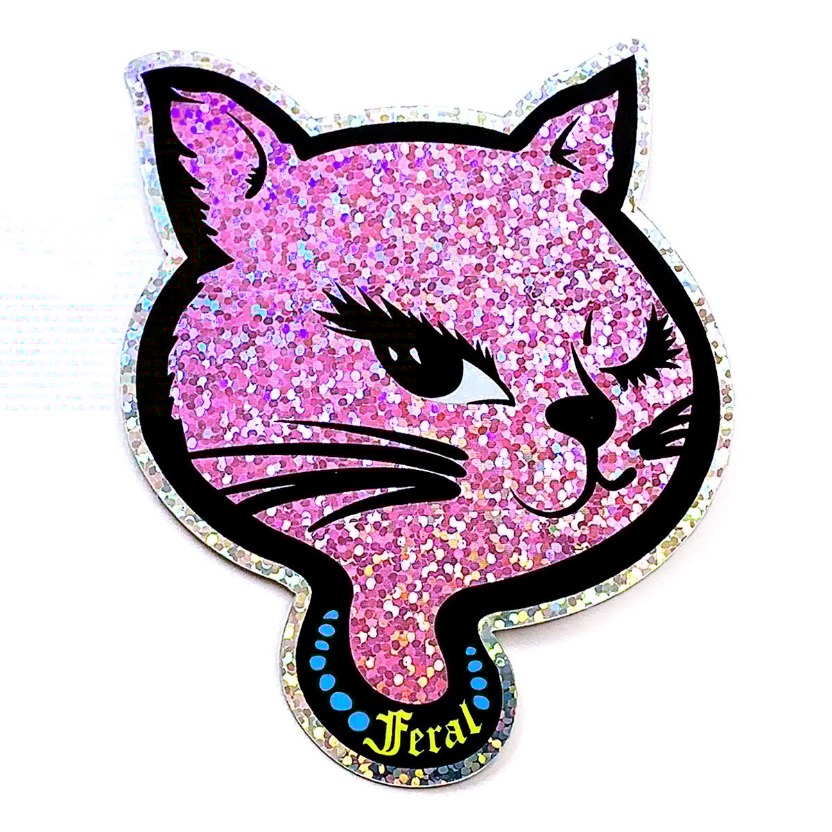 Feral 90s Winking Cat Glitter Sticker krystan saint cat