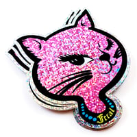 Image 4 of Feral 90s Winking Cat Glitter Sticker