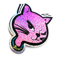Image 5 of Feral 90s Winking Cat Glitter Sticker