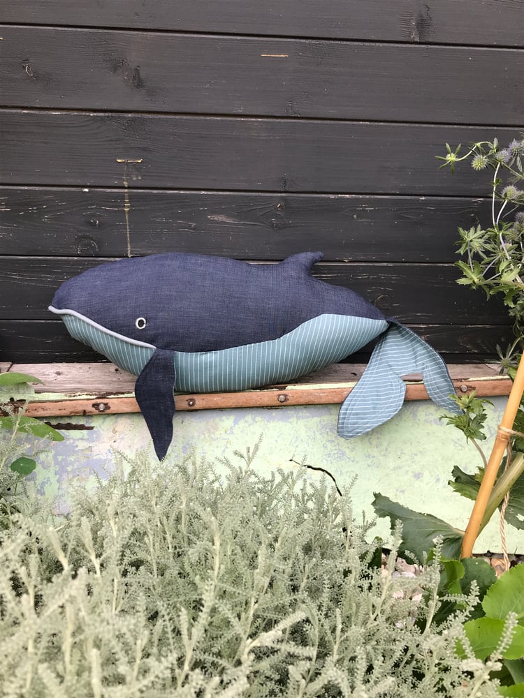 Image of Handmade Toy Denim Blue Whale (1)