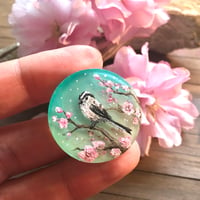 Image 1 of Long-Tailed Tit on Cherry Blossom Resin Pendant