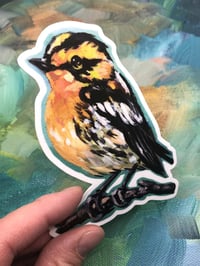 Image 3 of Happy Warbler Sticker – Blackburnian warbler vinyl sticker