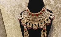 Image 3 of Regal Elegance: Pink Hue Kundan and Wine Red Stone Bridal Set (includes every accessory)