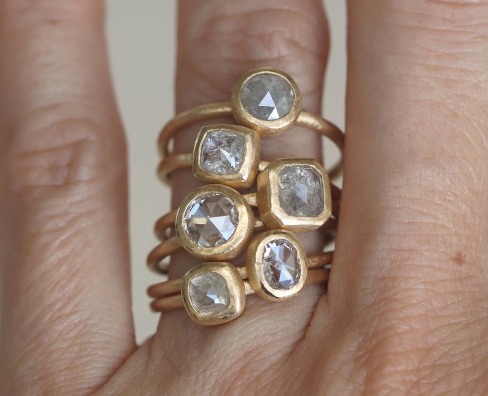 Image of Grey engagement ring. Rose cut diamond. 18k. Degas