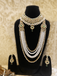 Image 3 of Royal White Crystal with Green Stone Kundan Bridal Set