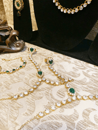 Image 4 of Royal White Crystal with Green Stone Kundan Bridal Set