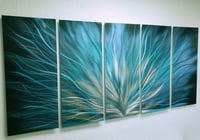 Image 2 of Metal Wall Art Home Decor- Fiamma Teal 36x79- Abstract Contemporary Modern Decor Original Unique