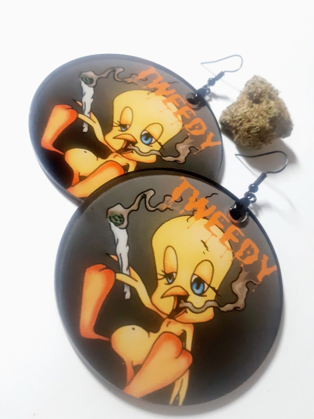 Image of Tweedy, Custom earrings, Sublimation, April 20th, wrarable art earrings