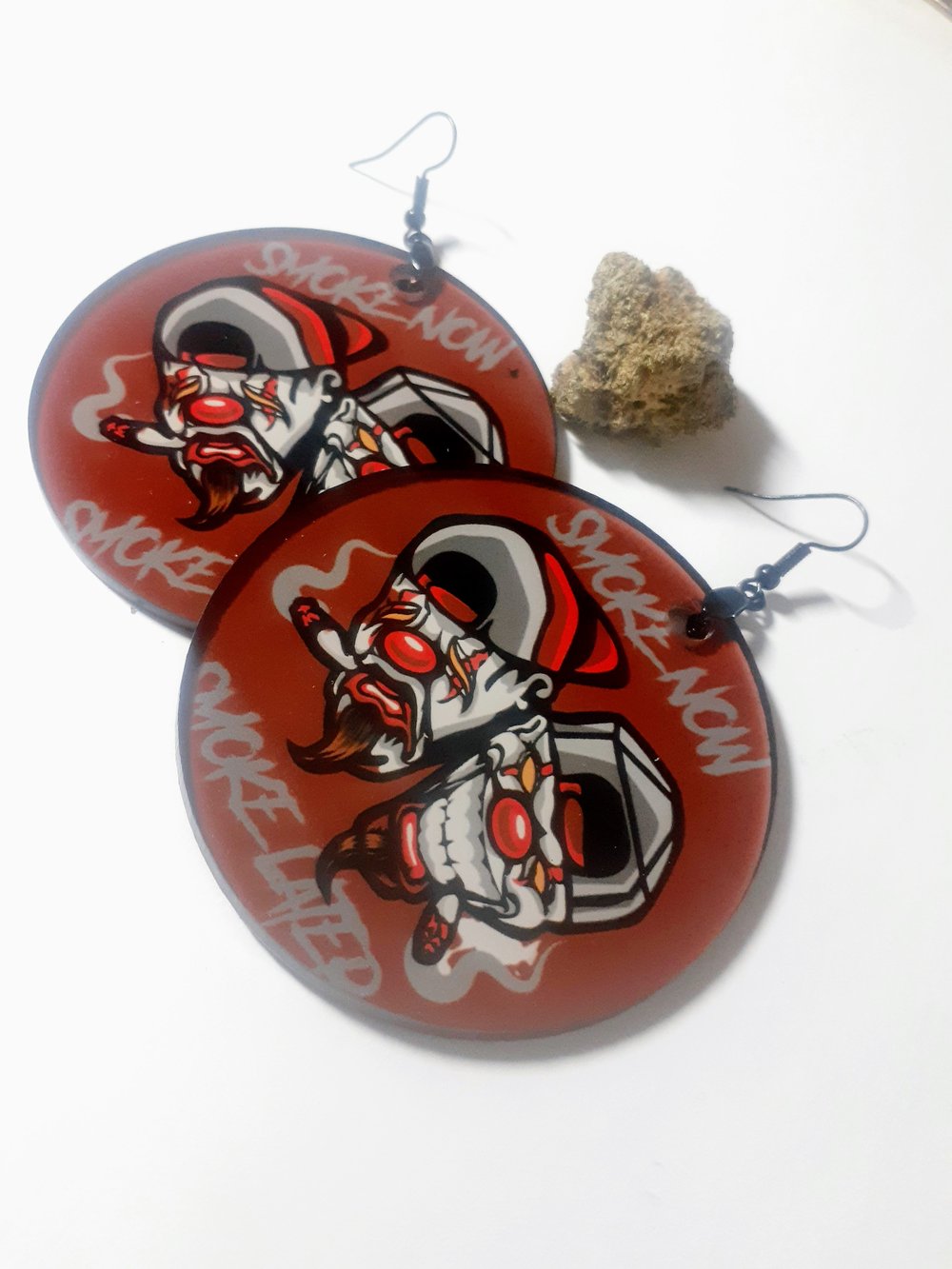 Image of Smoke Now, Smoke Later, Custom, Joker face, Kush, dangling earrings