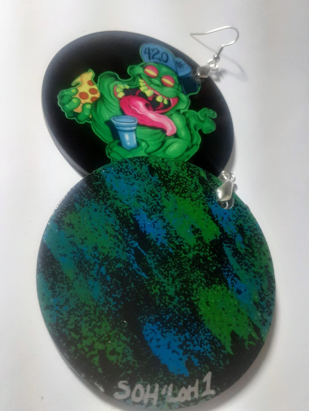 Image of Munchie Ghost, 420, Sublimation, Hand made, Statement earrings