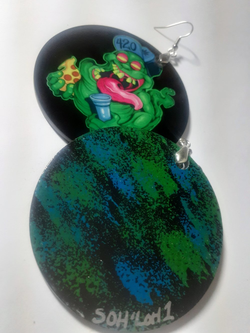 Image of Munchie Ghost, 420, Sublimation, Hand made, Statement earrings