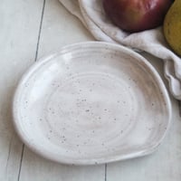 Image 5 of Large Handmade Spoon Rest in Natural Beige Glaze, Speckled Pottery Utensil Plate, Made in USA