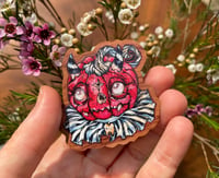 Image 2 of "Cute demon-pumpkin" wooden pin.